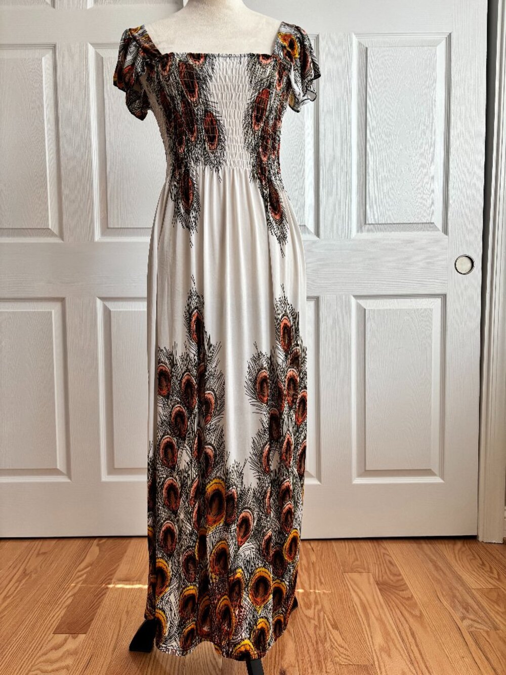 Women Peacock  Maxi Dress-Size Large